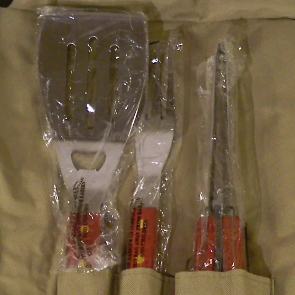 NEW 3 Stainless Steel Utensils, Apron BBQ/Grill Set